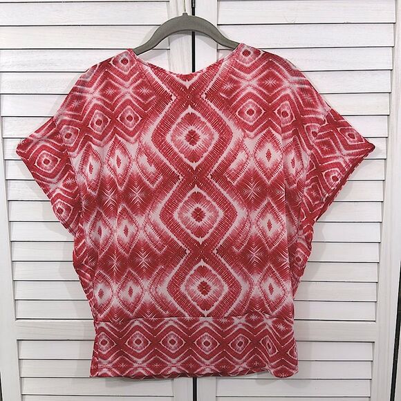 Chico’s Top Size 1 Medium Red Tie Dye Boxy Flowy - Picture 7 of 14